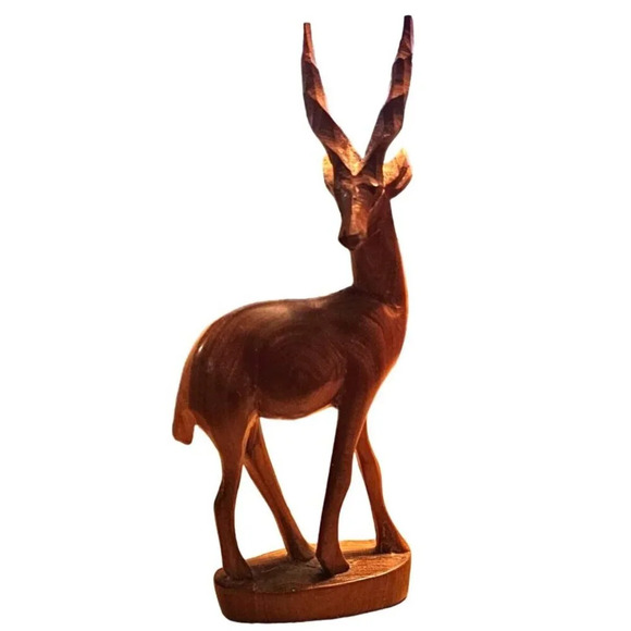 Vtg Hand Carved 7.5” Wood Antelope Deer Gazelle Statue/Figurine Made in Kenya Ta - Picture 2 of 11